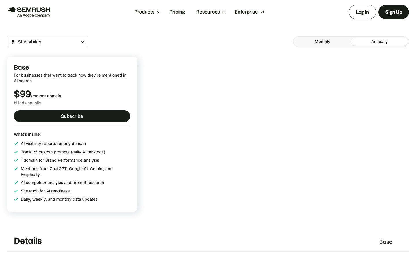 Semrush AI Visibility Toolkit の公式ページ